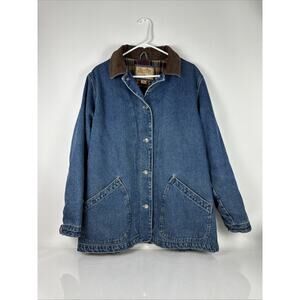 Vtg Denim Heavy Flannel Lined River Edge Women Sz XL Barn Jacket Corduroy Collar